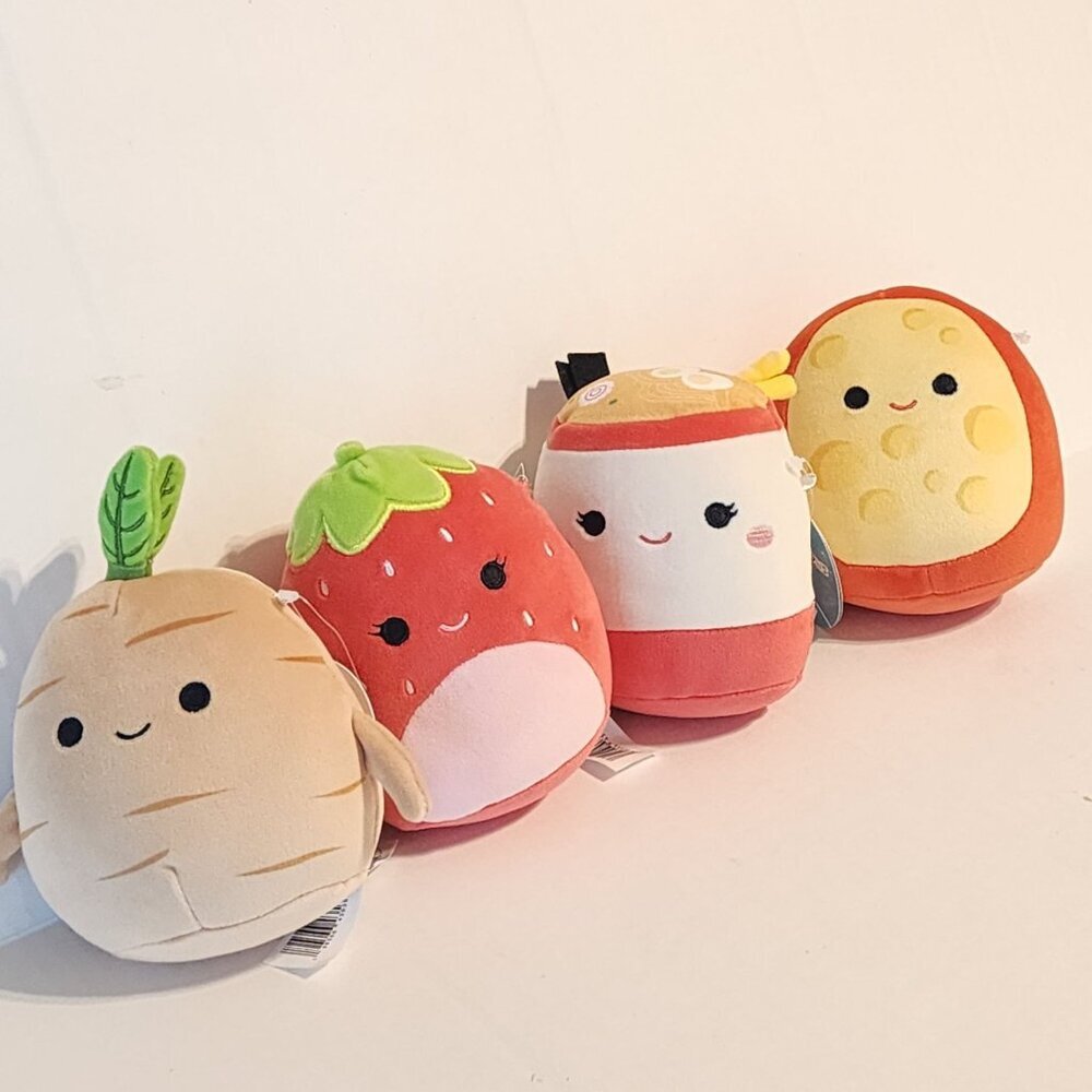 New Squishmallow toys lot of 4 Jyri Scarlet Raisy Mannon Small Food